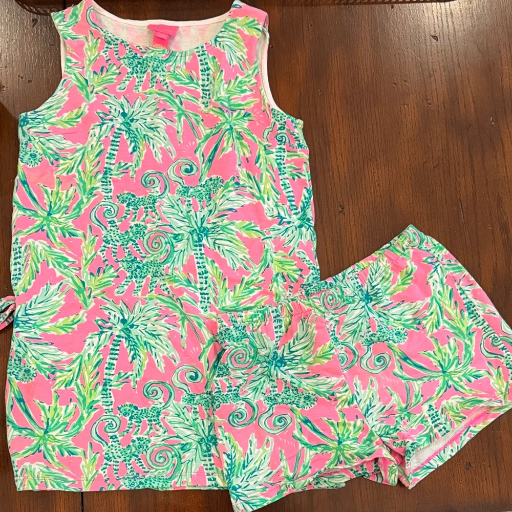 Lilly Pulitzer Girls Pink Tropical Palm Print dress set